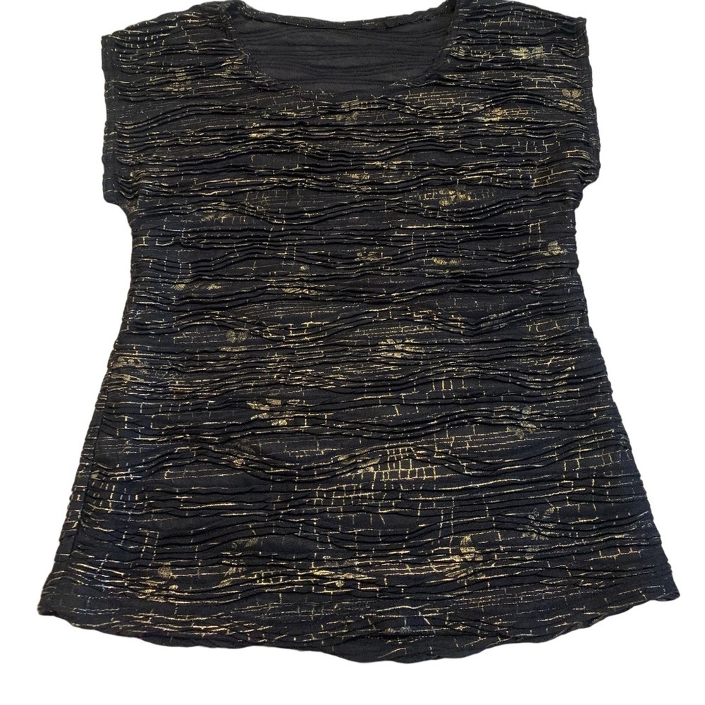 ⚡️Vintage Style Black & Gold Shimmer Ruched Top S